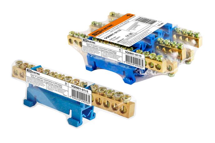 Шина "N" нулевая с изолятором на DIN-рейку 6x9мм стойка мал. 15 групп инд. стикер | SQ0801-0115 TDM