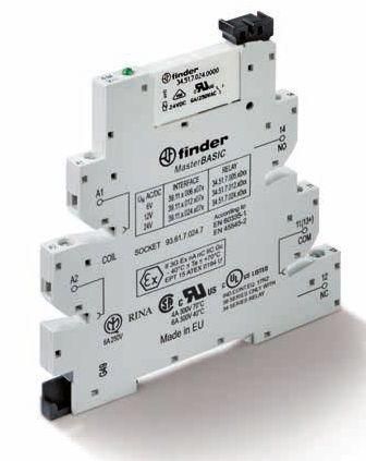 Интерфейсный модуль, электромеханическое реле, серия MasterBASIC, 1CO 6A, контакты AgNi, питание 6В AC/DC, категория защиты IP20, винтовые клеммы, версия EMR ATEX - 391100060073 FINDER 39.11.0.006.0073