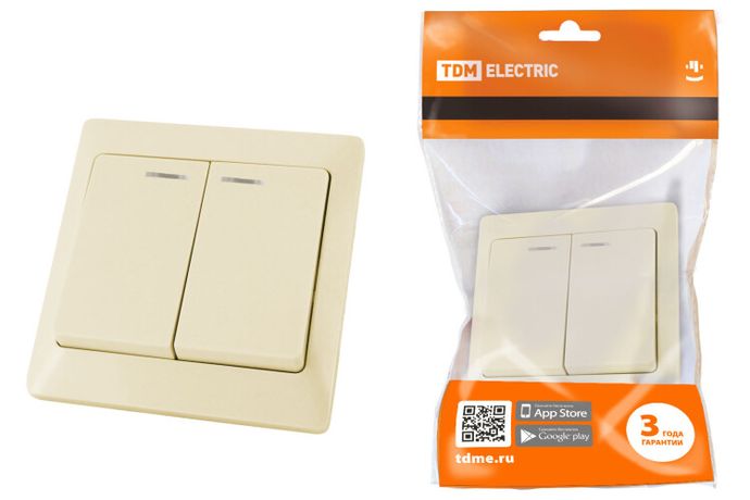 Выключатель 2 кл. с подсветкой 10А сл. кость "Ильмень" | SQ1823-0104 TDM