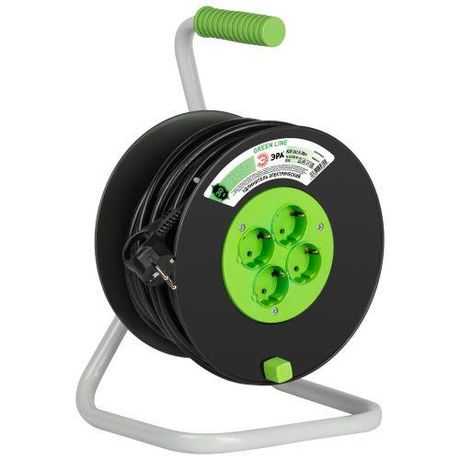 Удлинитель силовой ЭРА GREEN LINE KAT-3x1.5-30m Greenline на катушке пластик 4 розетки с заземлением 30м ПВС 3x1.5мм2 | Б0065110