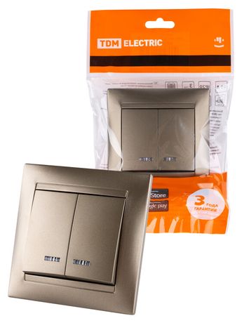 Выключатель 2 кл. с подсветкой 10А бронза "Лама" | SQ1815-0705 TDM