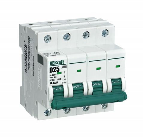 Выключатель автоматический без теплозащиты четырехполюсный ВА-103М 4P 32А характеристика D 6кА | 12568DEK Dekraft APC