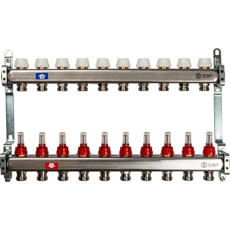 Коллектор STOUT из нержавеющей стали с расходомерами 10 вых. - RG008P0S9MS3A3 SMS 0917 000010