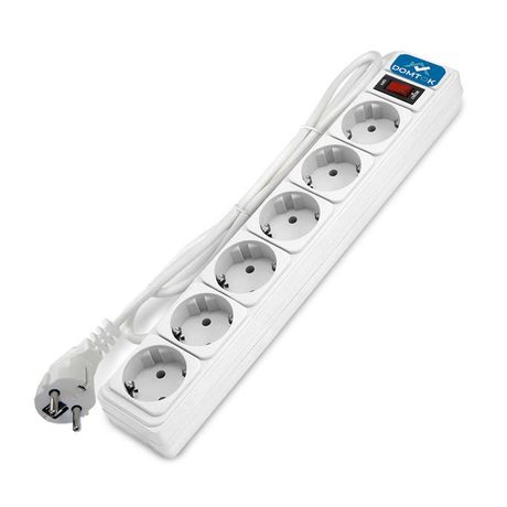 Удлинитель с сетевым фильтром 6х3м заземл 10А IP20 2.2кВт ПВС 3х1 выкл. бел. DOMTOK 2516