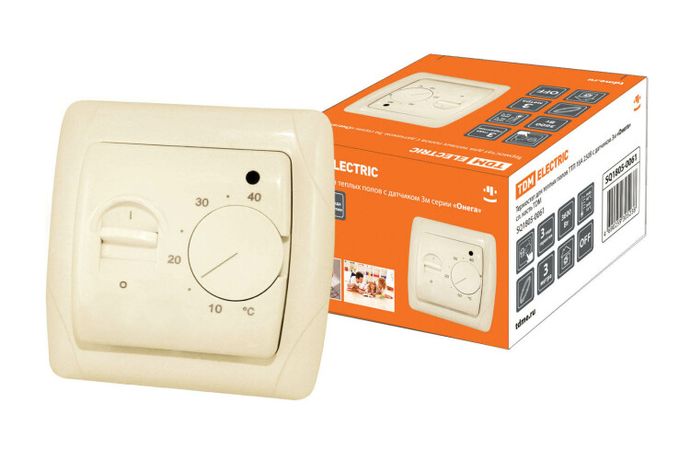 Термостат для теплых полов ТТП 16А 250В с датчиком 3м "Онега" сл. кость | SQ1805-0061 TDM