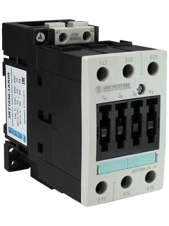 Контактор электромагнитный 3RT1036-1AR00, 3-пол., 50A, AC-3, 22кВт/400V, 415V AC, 50Гц, типоразмер S2, винтовые клеммы, IP20 - ET014811 Электротехник