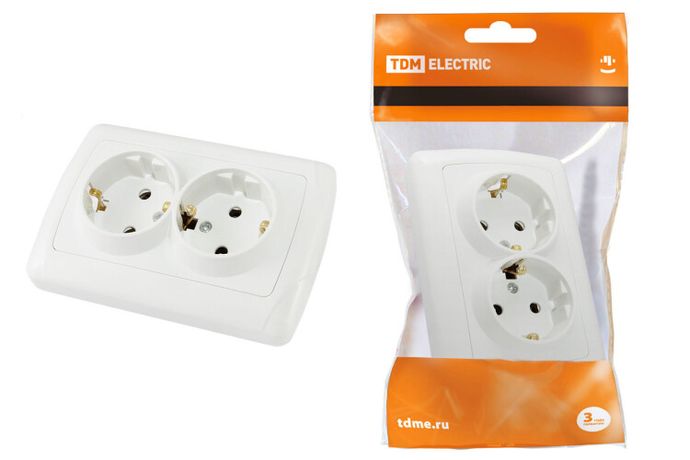 Розетка двойная 2П+3 16А 250В белая "Онега" | SQ1805-0018 TDM