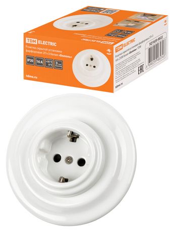 Розетка скрытой установки фарфоровая 2П+З 16А 250В белая «Болонь» | SQ1820-0022 TDM