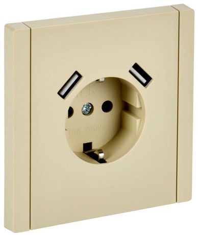 Розетка FORTE&PIANO FP445 16А USB A+A 3.1А с заземл. защ. шторки винт. крепл. ваниль IEK FP-R14-16-U21-D31-K10