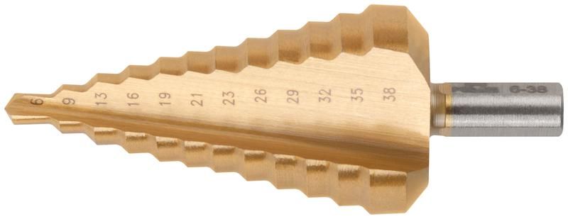 Сверло ступенчатое HSS по металлу 12 ступеней 6-9-13-16-19-21-23-26-29-32-35-38мм MOS 36386М