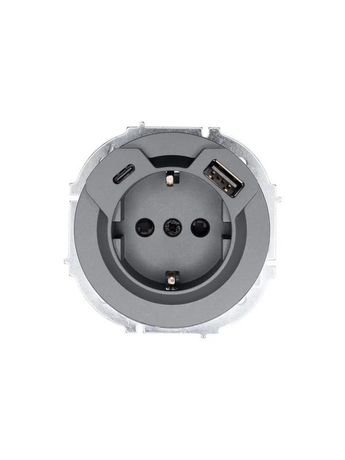 Розетка 1-м СП OSEN с заземл. TC + USB разъем механизм сер. матов. LEZARD 743-7488-181TC