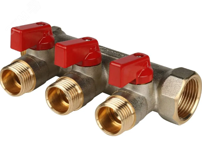 Коллектор с шаровыми кранами 3/4', 3 отвода 1/2' (красные ручки) - SMB 6210 341203 STOUT RG0091AACQM2BK