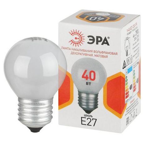 Лампа накаливания P45 40Вт Е27 / E27 230В шар матовый | Б0066392 ЭРА