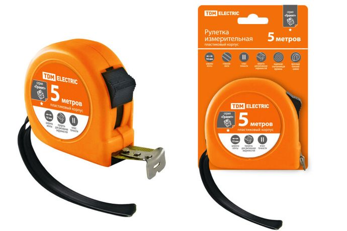 Рулетка длина 5 м стальная лента ширина 19 мм пластиковый корпус "Гранит" | SQ1018-0102 TDM