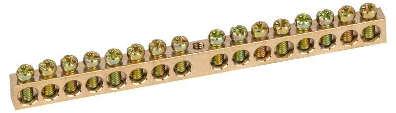 Шина NO-122-18 PEN земля-ноль 6х9мм 16/1 латунная с креплениями по центру | Б0047232 ЭРА