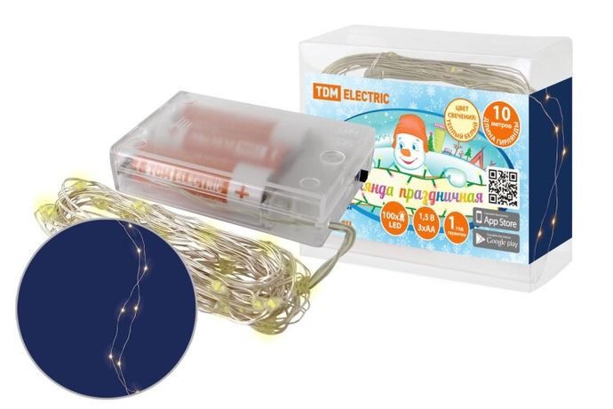 Гирлянда светодиодная "Роса100" 100LED, 10м, 3000К, 3хАА, | SQ0361-0053 TDM ELECTRIC