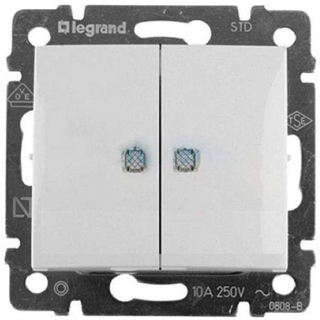 Выключатель 2-клавишный с индикацией 10А безвинтовое крепление белый VALENA DIY - 694278 Legrand