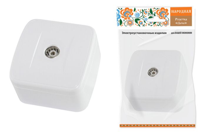Розетка TВ простая (0-2400 Гц, "мама") открытой установки, IP20 белая "Дача" Народная | SQ1824-0013 TDM