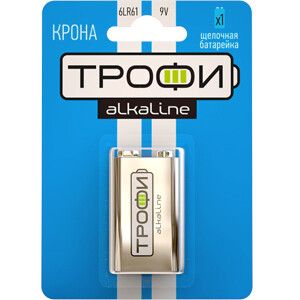 Батарейка щелочная (алкалиновая) 6LR61-1BL (12/96/4992) (Крона) | C0034928 ТРОФИ