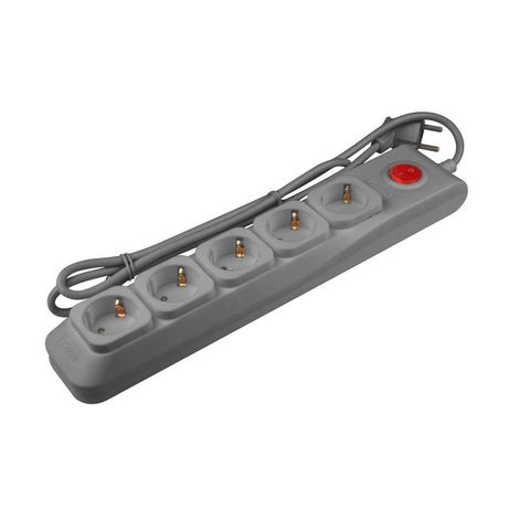 Удлинитель с сетевым фильтром 5х3м заземл. 10А Lux SGSL5-3 GREY ПВС 3х0.75 защита от перенапряж. короткого замыкания Uniel UL-00001755