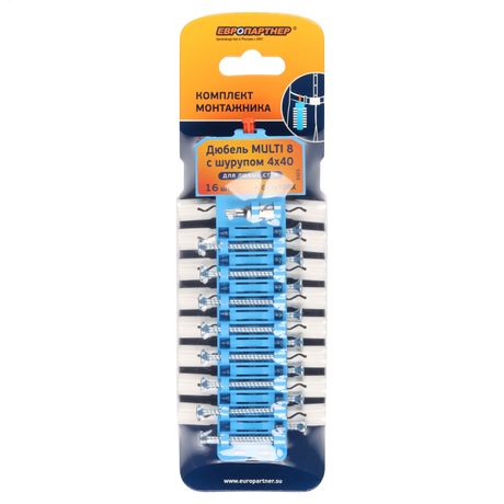 Дюбель Multi 8 нейлон с шурупом универсальным 4x40 (16 шт.) - KM3 0102 Европартнер