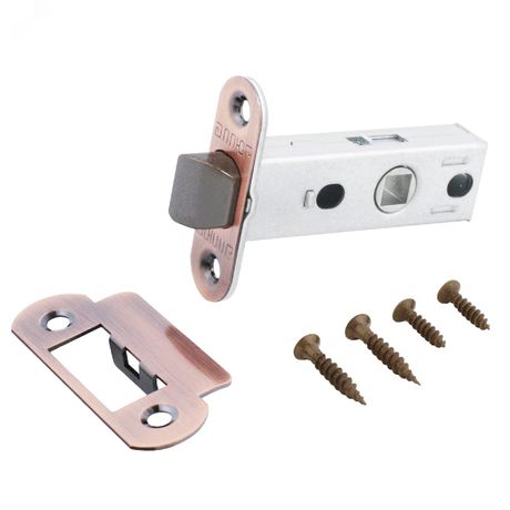 Защелка врезная универсальная без ручек для деревянных межкомнатных дверей, АЛЛЮР АРТ L45-8-R18 AC старая медь - 11575 ПТК