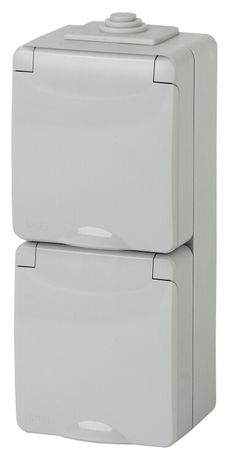 Розетка 2-м ОП Эра Эксперт 11-2608-03 16А IP65 верт. 250В 2х2P+E защ. шторки сер. Б0036003
