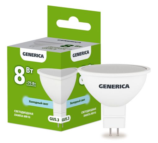 Лампа светодиодная MR16 софит 8Вт 230В 6500К GU5.3 | LL-MR16-08-230-65-GU5-G GENERICA IEK
