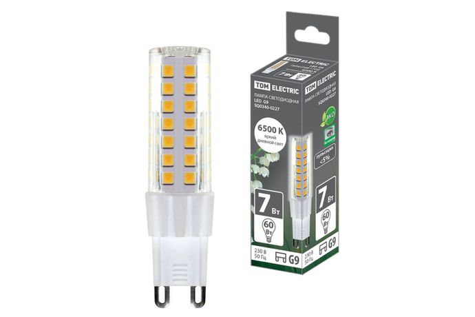 Лампа светодиодная G9-7 Вт-230 В-6500 К, SMD, 17,5x65,5 мм | SQ0340-0227 TDM