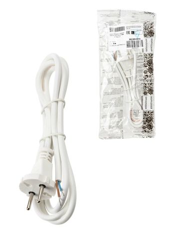 Шнур сетевой с вилкой ПВСмб 2x0,75мм2 3м б/з белый Народный | SQ1305-0572 TDM