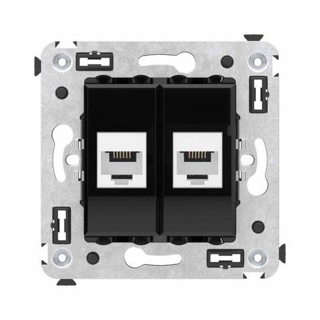 Телефонная розетка RJ-12 без шторки в стену двойная, "Avanti", "Черный квадрат" | 4402614 DKC ДКС