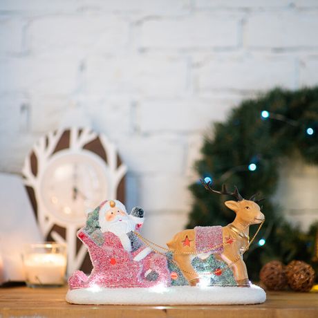 Керамическая домашняя фигурка Дед Мороз в санях 30.5х12.2х17.2 см - 505-029 NEON-NIGHT