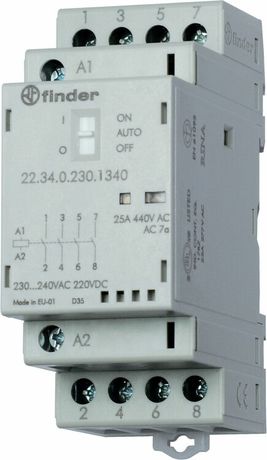 Контактор модульный 2NO + 2NC 25А AgSnO2 24В AC/DC 35мм IP20 опции: мех. индикатор LED FINDER 223400244620