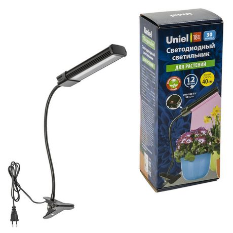 Светильник ULT-P31-18W/SPLE/40 IP40 BLACK SINGLE для растений светодиодный, на прищепке Спектр фотосинтеза TM - UL-00009251 Uniel