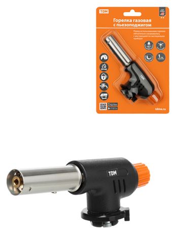 Горелка газовая, регулятор подачи, пьезоподжиг, бутан, блистер, 1 шт., "Рубин" | SQ1041-0102 TDM