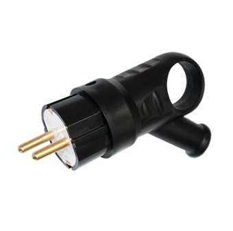 Вилка штепсельная угловая 16А с заземл. кольцом каучук черн. Bylectrica В16-385