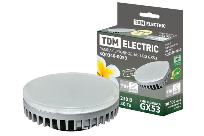 Лампа светодиодная LED 7Вт GX53 220В 3000К таблетка (плоский цилиндр) | SQ0340-0053 TDM