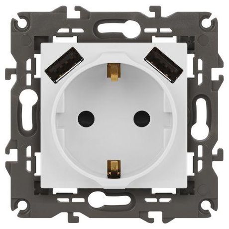 Розетка Elegance 14-4109-01М 2P+E 16A-250В, штор. с 2xUSB 5В-3А, белый матовый | Б0065773 ЭРА