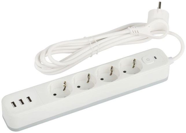Удлинитель с сетевым фильтром 4х1.5м заземл. 10А USF-4es-1.5m-3xUSBA-W +3xUSBA 3.1A выкл. базов. защитой Эра Б0059567