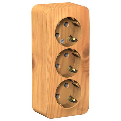 Розетка BLANCA наружная трехпостовая, с заземлением, без шторок, изолирующей пластиной, 16А, 250В, ясень - BLNRA010315 APC