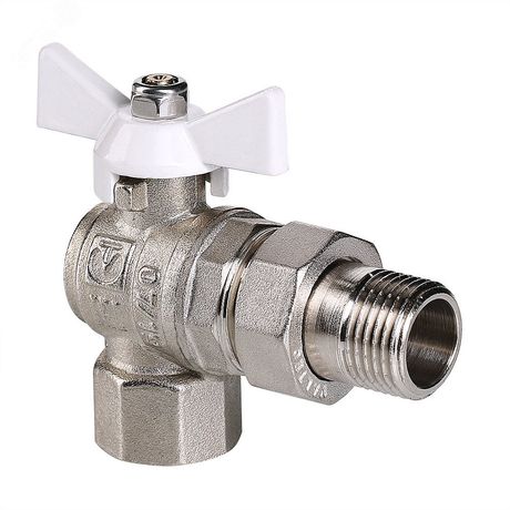 Кран шаровой угловой со сгоном 1/2' ВН белая ручка бабочка BASE - VT.228.NW.04 VALTEC AAV228004W