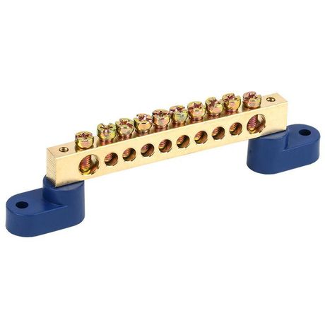 Шина ''N'' нулевая 8х12 мм на двух угловых синих изоляторах 10 групп, REXANT - 11-2334 MEET