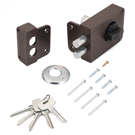 Замок накладной цилиндровый для деревянных дверей, СТАНДАРТ Россия ЗН1-3С медь - 7439 ПТК