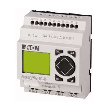 Программируемое реле 24VDC, цифровые 8 DI (2 могут использоваться как аналог.), 4DO, 10А, дисплей+клавиатура, EASY512-DC-R10 - 104576 EATON