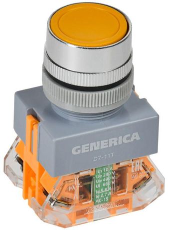Кнопка D7-11T d=22мм 1з+1р с фиксацией желтая | BBT50-11T-3-21-K05-G GENERICA IEK