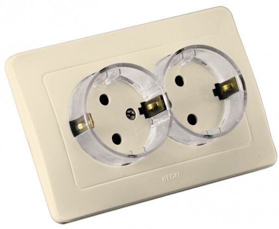 Розетка двойная скрытая с заземлением (стакан) слоновая кость - РС16-381-01 HEGEL