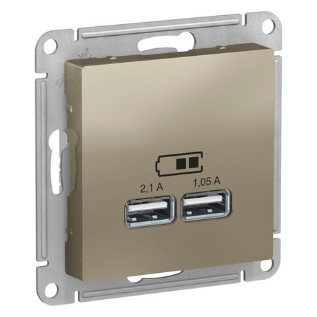 Розетка ATLASDESIGN USB 5В 1 порт x 2,1 А 2 порта х 1,05 механизм шампань - ATN000533 APC