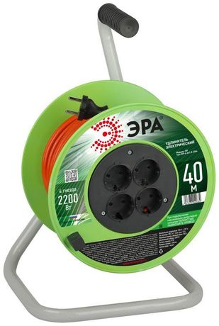 Удлинитель силовой RP-4-2x1.0-40m на пластиковой катушке без заземления 4 розетки 40м ПВС 2х1мм2 | Б0059783 ЭРА