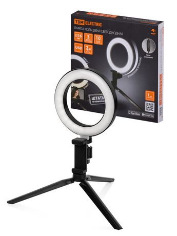 Лампа кольцевая светодиодная 16 см, 6 Вт, 2700-6400 К, штатив наст., диммер, USB | SQ0373-0301 TDM