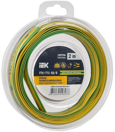 Трубка термоусадочная ТТУ нг-LS 10/5 жел-зел. (2м/упак) IEK | UDR12-010-005-002-K52-T